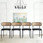 Rattan Dining Chairs Set of 4, Mid-Century Modern Chair with Boucle, Kitchen Dining Room Chairs for Living Room with Metal Legs, Round Upholstered Sherpa