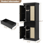 IDEALHOUSE Pantry Cabinet,70" Tall Kitchen Pantry Cabinet with 4 Doors and 3 Adjustable Shelves, Freestanding Cupboard, Modern Storage Cabinet for Bathroom, Dining Room, Living Room， Black Rattan