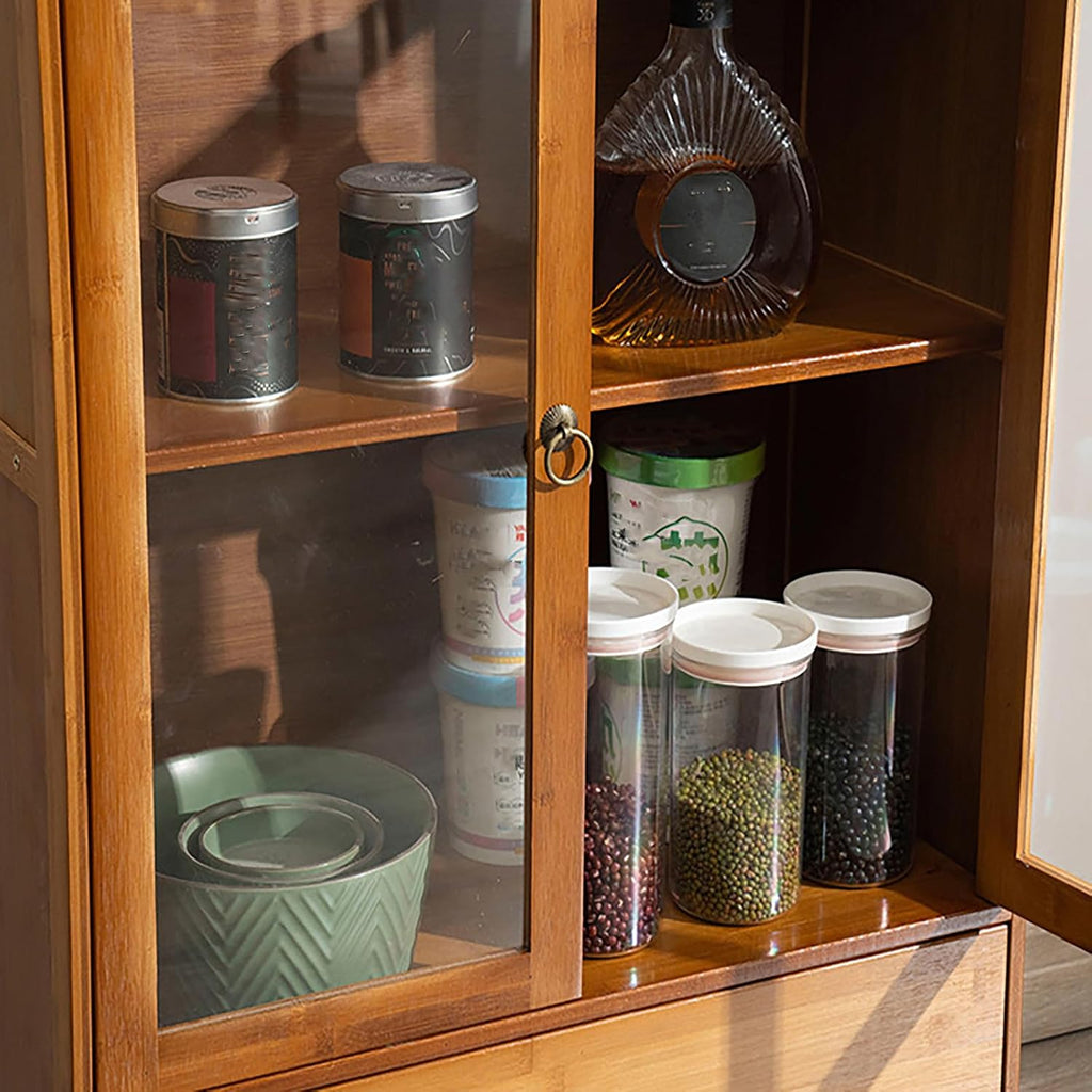 4 Tiers Bamboo Buffet Sideboard with Acrylic Doors,Floor Standing Pantry Cabinet with 2 Drawers for Kitchen Living Room