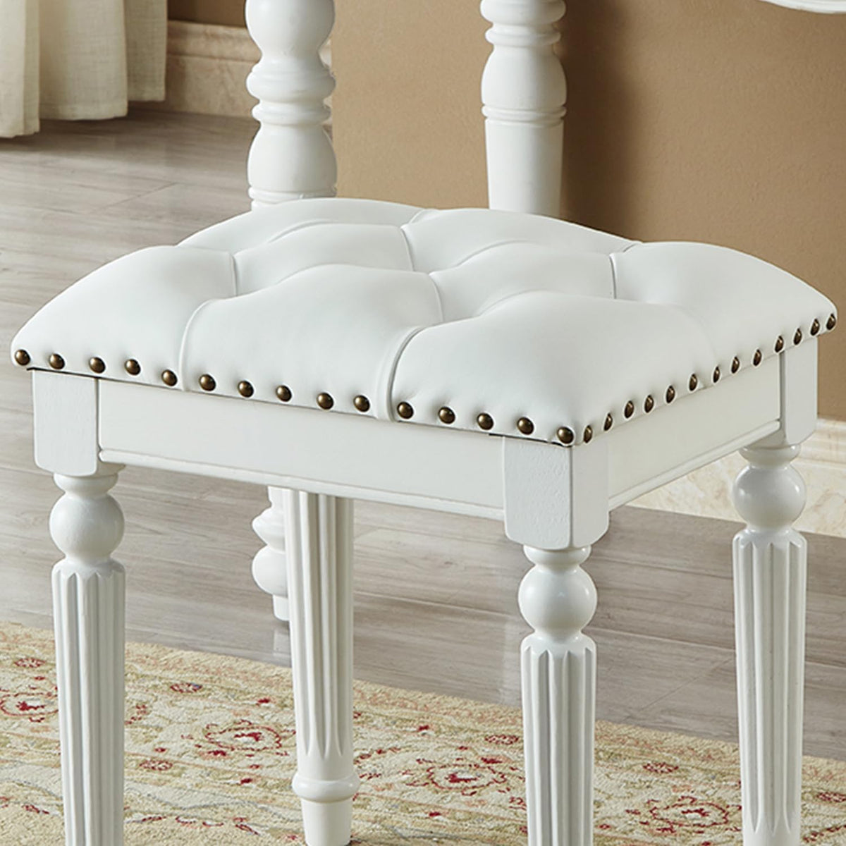 Vanity Bench Stool with Microfiber Leather Cushion, Vanity Chair Ottoman Dressing Stool with Solid Wood Legs for Bedroom, Makeup Room, Dressing Room, Easy Assembly (White)