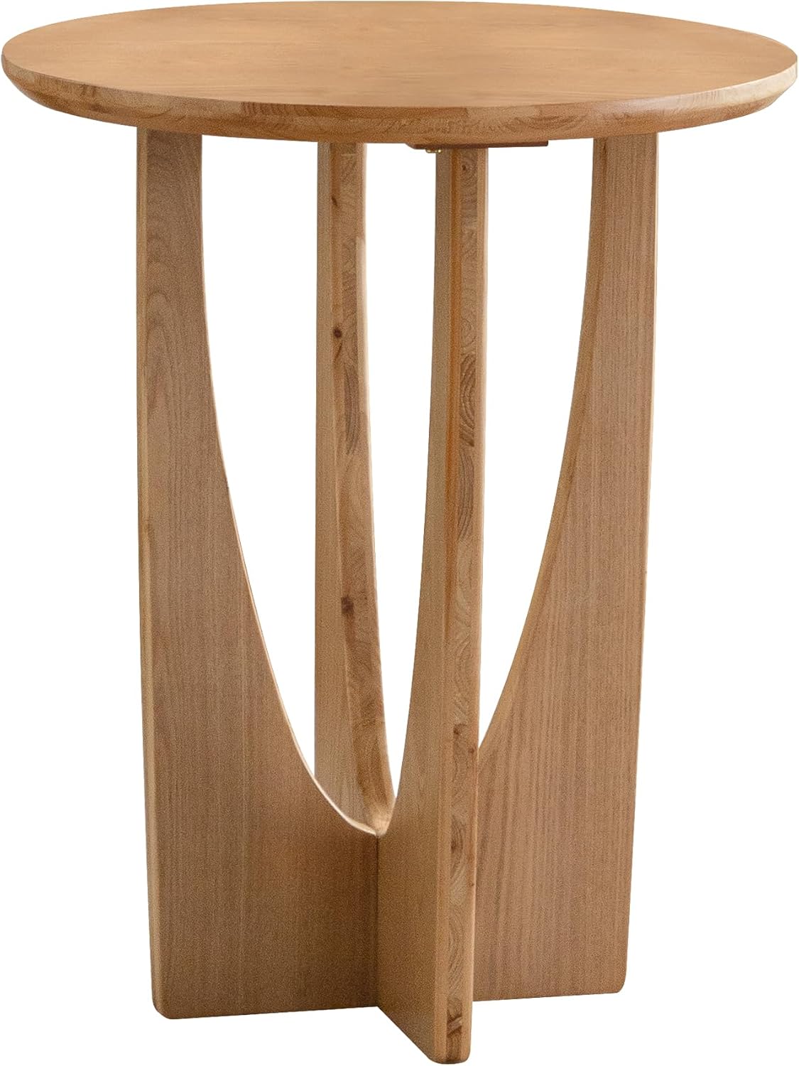Wood Side Table, Modern Round End Table with Curved Leg, Mid-Century 24.80" Bedside Table for Living Room Bedroom Office