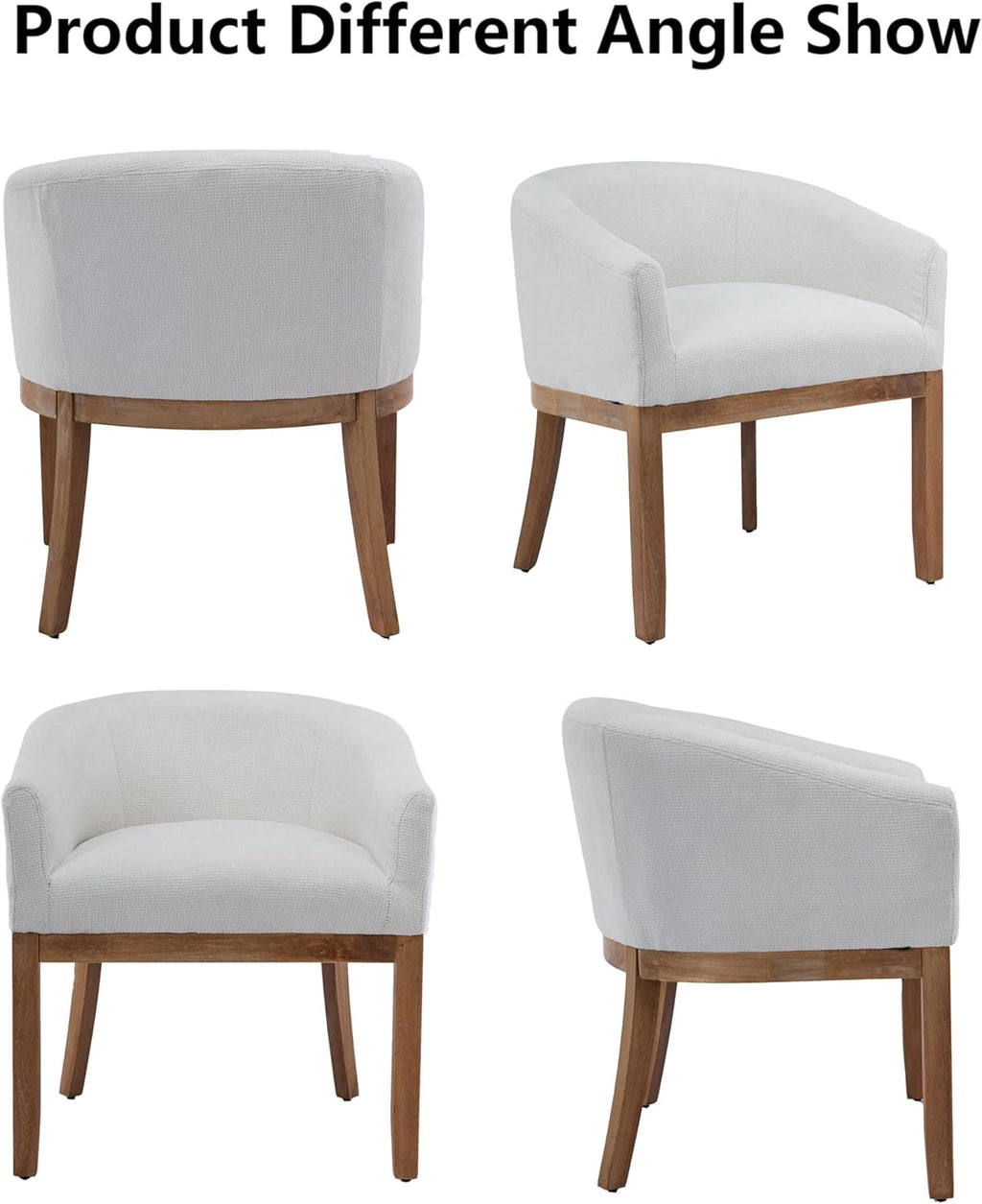 Upholstered Solid Wood Dining Chair,Neutral Linen Fabric Side Chairs for Kitchen,Dining Room,Living Room,Farmhouse Round Barrel Chairs,Minimalist Accent Chairs Natural Wood Frame (Beige, 1PC)
