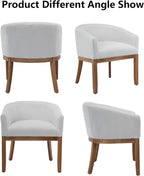 Upholstered Solid Wood Dining Chair,Neutral Linen Fabric Side Chairs for Kitchen,Dining Room,Living Room,Farmhouse Round Barrel Chairs,Minimalist Accent Chairs Natural Wood Frame (Beige, 1PC)