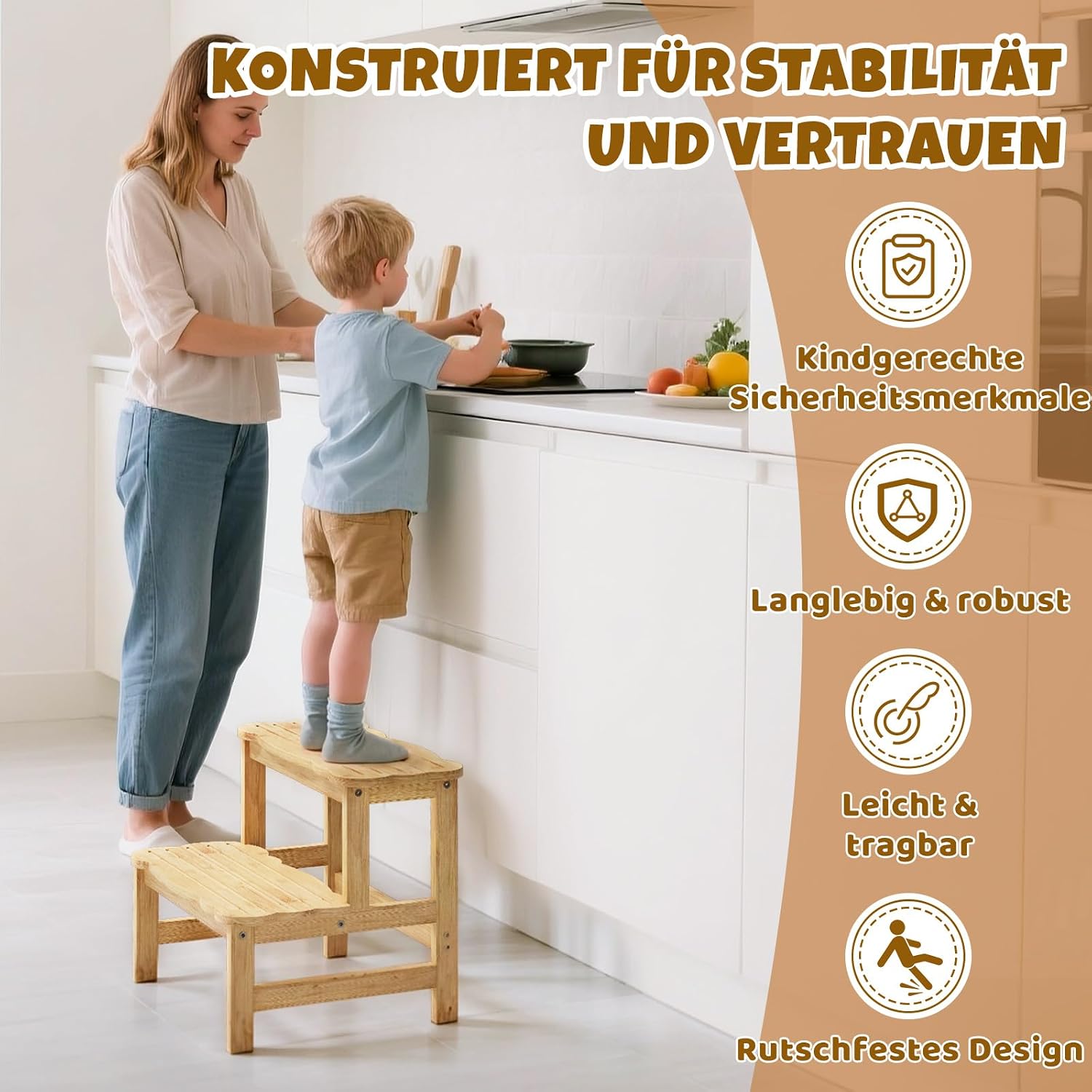 COSYLAND Tritthocker mit 2 Stufen | Kindertreppchen Schemel | Kindermöbel für Bad, Küche, Kinderzimmer ab 2 Jahre | Toilettenhocker (Natural)