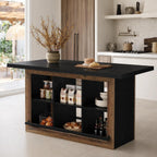 Tribesigns Kitchen Island with Storage, 62.6" Farmhouse Kitchen Island Table with 6-Cubby Open Shelves & Metal Foot Rail, Butcher Block Counter Height