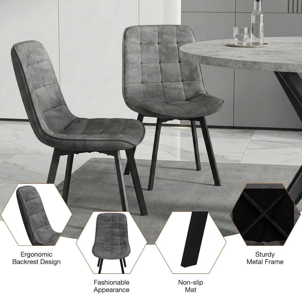 EROMMY Round Dining Table Set for 4, Modern Kitchen Table and Chairs with X-Shaped Table Legs & U-Shaped Thick Cushion, Wooden Dining Room Set for Dining Room Kitchen (Gray Table + 4 Gray Chairs)