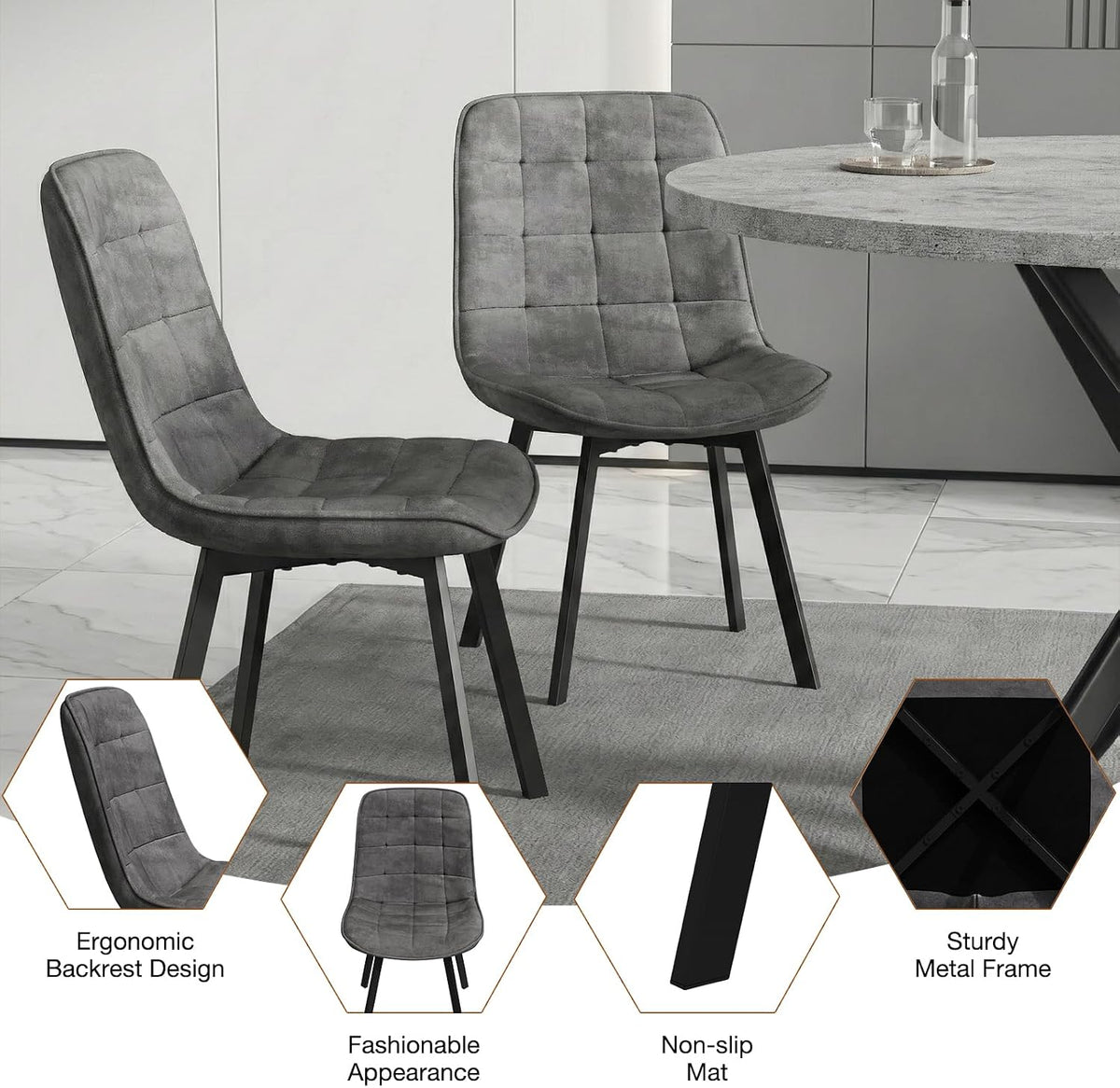 EROMMY Round Dining Table Set for 4, Modern Kitchen Table and Chairs with X-Shaped Table Legs & U-Shaped Thick Cushion, Wooden Dining Room Set for Dining Room Kitchen (Gray Table + 4 Gray Chairs)