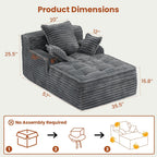 Chaise Lounge Chair Indoor, Top Fixed-Point Comfort Layer Couch, 57'' Cloud Corduroy Sofa Bed, Block + Crumb Foam Construction, Deep Seat Reading Chair with 3 Pillows, No Assembly