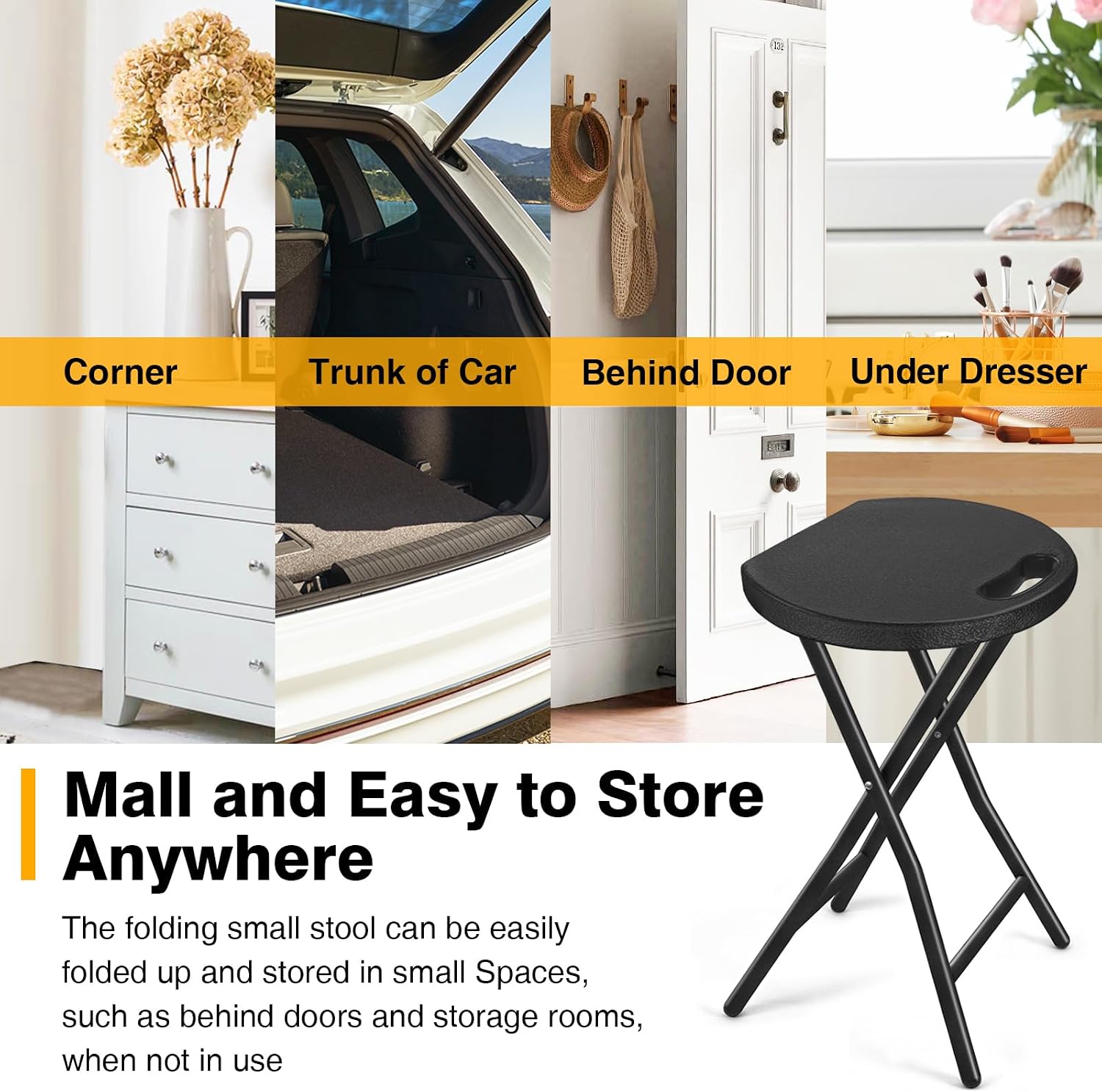 Portable Folding Chair with Handle, Heavy Duty Round Fold Stool Chair | 500lbs Capacity for Adults, 18 Inch Foldable Stool for Dorm, Kitchen, Vanity, Church and Outdoor use