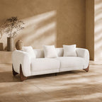 Morden Fort Modern Cloud Couch - 3 Seater Sherpa Boucle Sofa with Wood Legs, Ultra-Thick High Resilience Cushion with 3 Matching Pillows Upholstered Comfy Couch Sofa for Living Room - Off White 87''