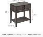 Leick Home Oak Recessed Drawer Side Table with A/C and USB Charger in Smoke Gray, 9074
