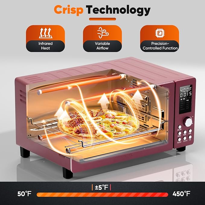 Nuwave Bravo Pro Smart Air Fryer Toaster Oven Combo, 12-in-1 Functions with Quicker & Even Crisp Technology, 1800W, 50-450°F, PFAS-Free, 21QT, Cinnamon