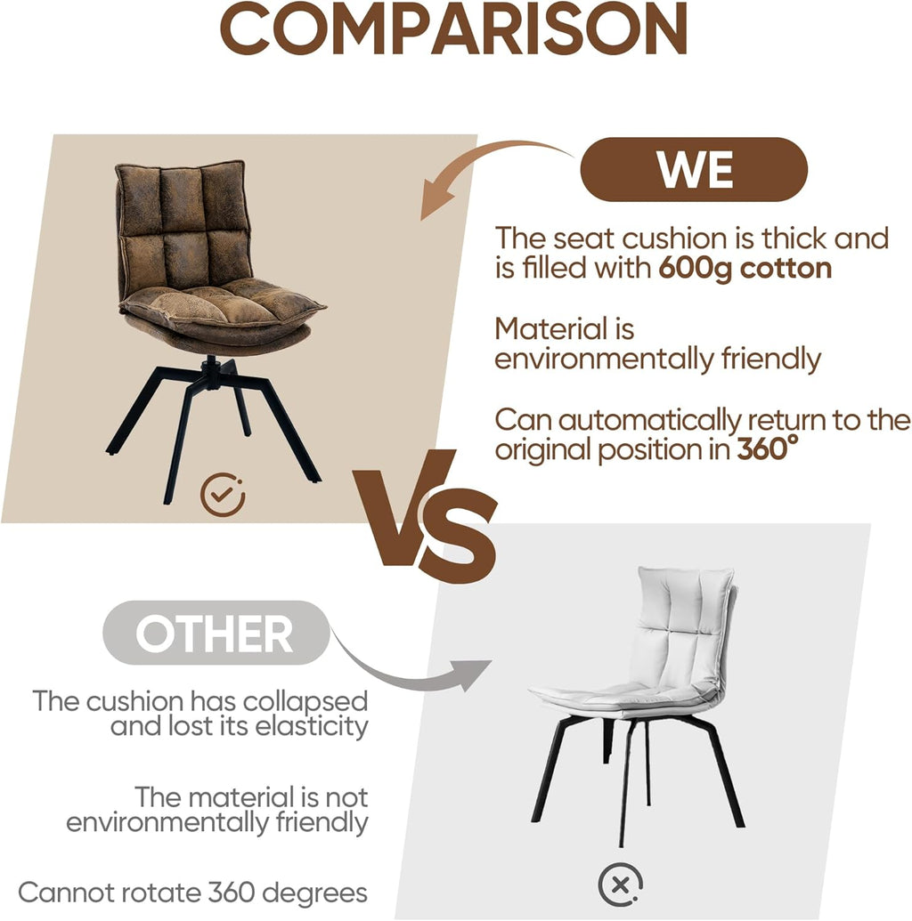 Swivel Dining Chairs Set 2,Mid-Century Modern PU Upholstered with 360°AUTO Swivel Metal Legs,Suitable for Dining Rooms, Living Rooms, and Bedrooms.(Brown)