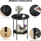 Side Table,Round End Table with 2 Storage Shelves| Compact Side Tables for Living Room, Couch, Office & Bedroom | Narrow Accent Table as Space-Saving Small Bedside Table 18x18x22in(Black)