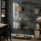BEAUTYPEAK Tempered Glass Display Cabinet, Double Door, Black