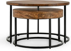 32" Natural Grain Side Coffee Table, Small Nesting Tables with Sturdy Iron Base, Nesting Table Set with Transitional Styling for Versatile Home Usage Areas, Brown+Black