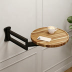 Wall Mounted Folding Table,11" Acacia Bedside Shelf Wall Mount Floating Wall Desk with 36 LBS Capacity for Small Spaces,Round Wood Tabletop with 720° Rotatable Aluminum Alloy Brackets