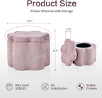 Crestview Collection 14.5" H Pink Flower Storage Ottoman,Sandy Pink | Chenille Fabric,Holds 300 LBS,Seating Foot Rest,For Bedroom Living Room Entryway,Home Decor