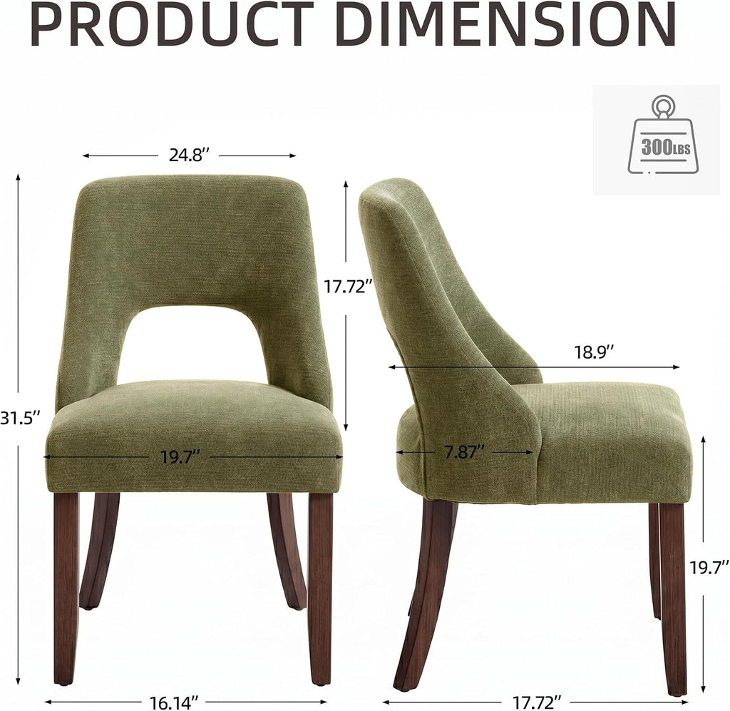 AQO Wooden Dining Chairs Set of 6, Mid Century Upholstered Kitchen Chairs Dining Room Chairs, Chenille Farmhouse Kitchen Chairs Dinner Chair for Kitchen Dining Room, Green
