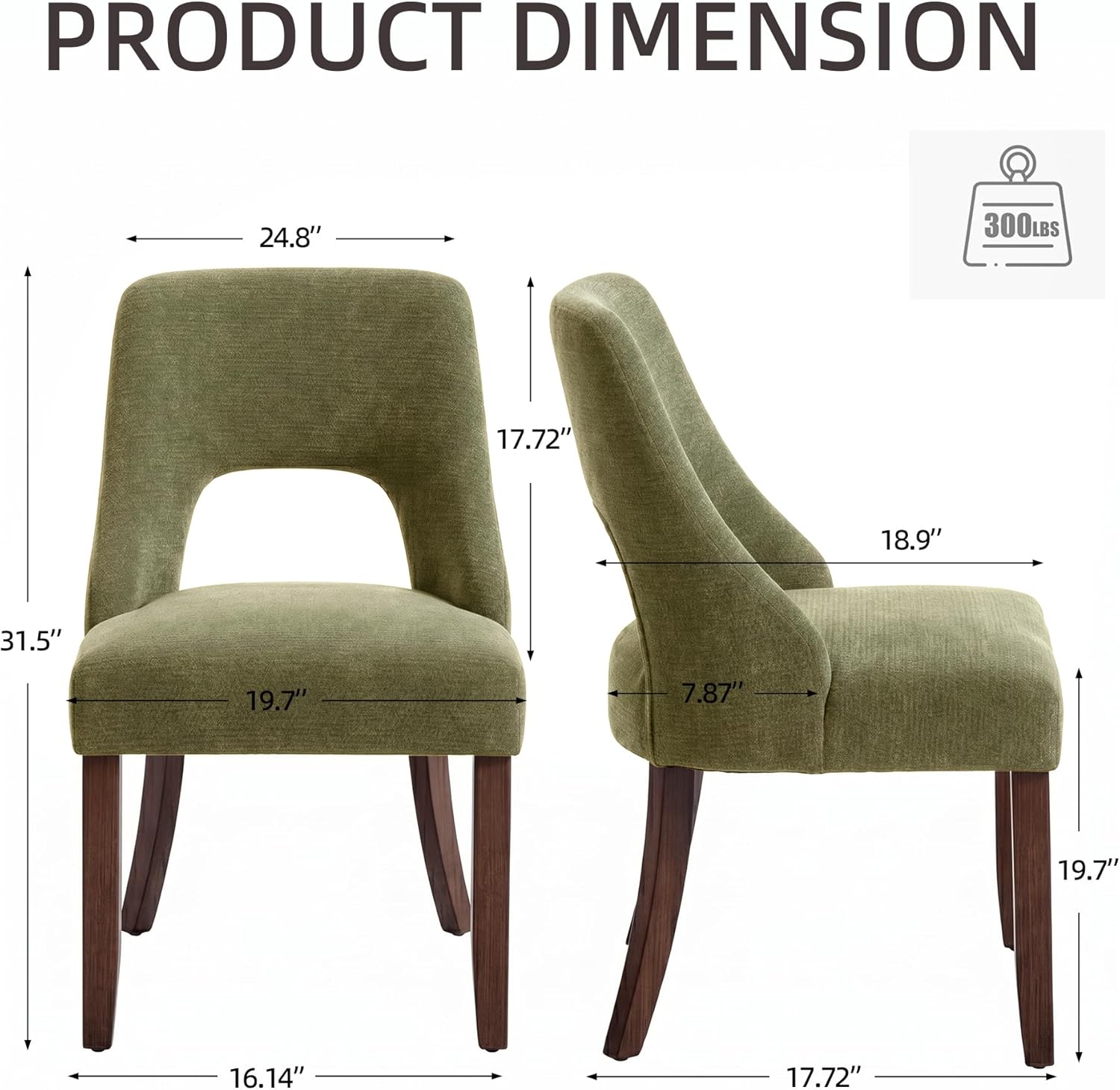 AQO Wooden Dining Chairs Set of 4, Mid Century Upholstered Kitchen Chairs Dining Room Chairs, Chenille Farmhouse Kitchen Chairs Dinner Chair for Kitchen Dining Room, Green