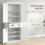 HOMCOM 72" Kitchen Pantry Cabinet Freestanding Tall Storage Cabinet White | Traditional Kitchen Pantry, 4 Doors, Drawer, 3 Adjustable Shelves, for Dining Room