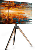 FITUEYES Corner TV Stand for 32-65 Inch TV with Height Adjustable, Oak | Tripod Easel TV Stand with Swivel, Modern Floor Mount for Bedroom Living Room, Made of beech wood, Picasso Series