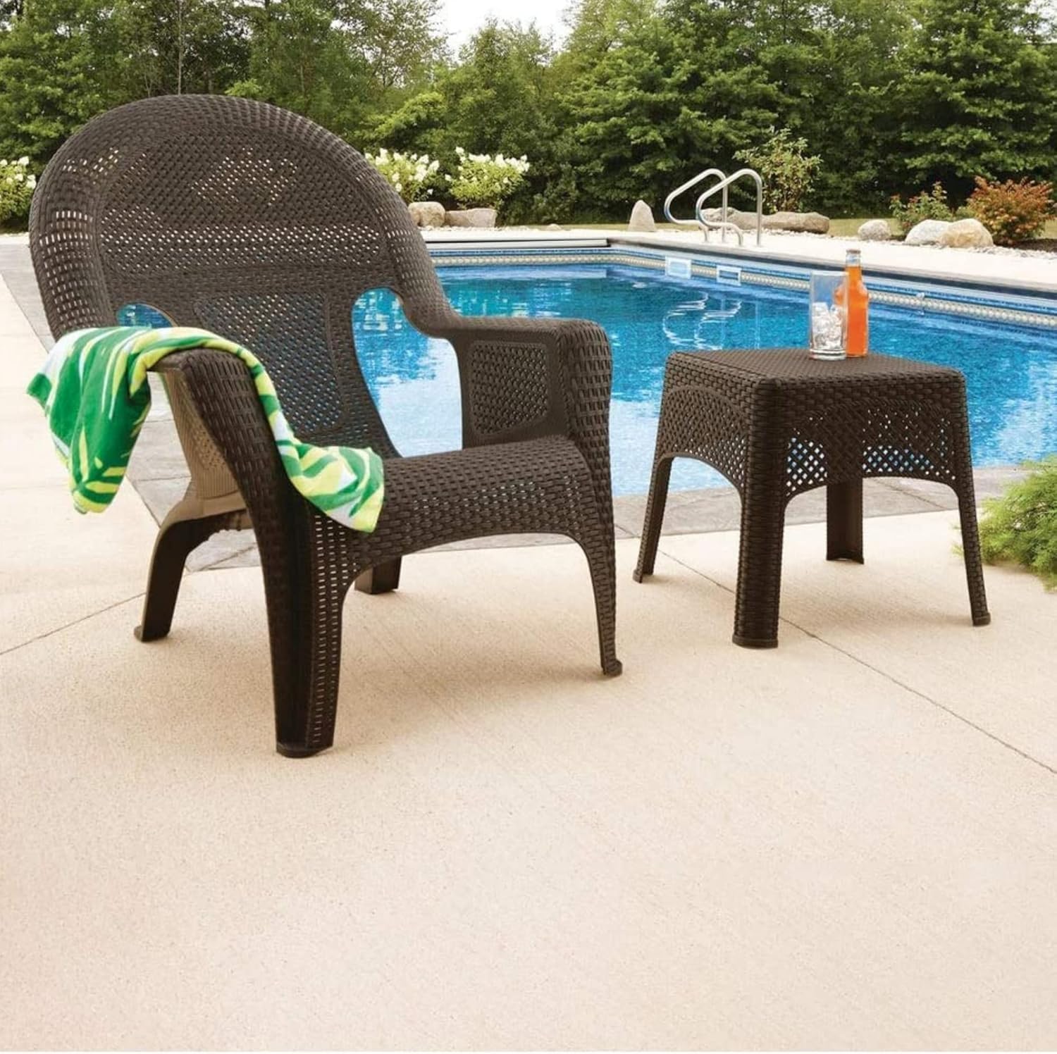 Plexon Woven Side Table, Earth Brown, 20" D x 20" W x 18" H, Durable All-Weather Wicker, UV Protected, Stacks for Easy Storage