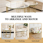 BEGINS Nesting Coffee Table Set of 2, 23.6" Round Coffee Table, Hand Forged Vintage Gold Center Table with Glass Top for Living Room, Bedroom, Balcony
