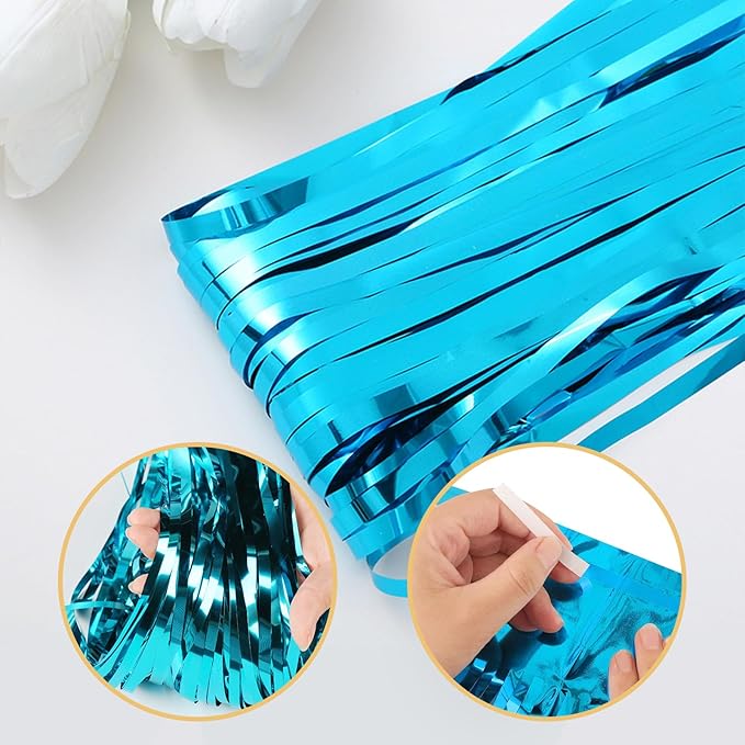 5 Pack Blue Fringe Backdrop 3.2ft x 8.2ft Teal Blue Foil Fringe Curtains Party Tinsel Curtain Backdrop Streamers for Birthday Party Decoration Wedding Christmas Decoration (Teal Blue)