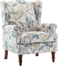 EROMMY Floral Accent Chair, Comfortable High Back Upholstered Armchair with Solid Wood Legs, Leisure Single Sofa Chair for Living Room, Home Office, Bedroom, Blue Floral