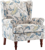 EROMMY Floral Accent Chair, Comfortable High Back Upholstered Armchair with Solid Wood Legs, Leisure Single Sofa Chair for Living Room, Home Office, Bedroom, Blue Floral