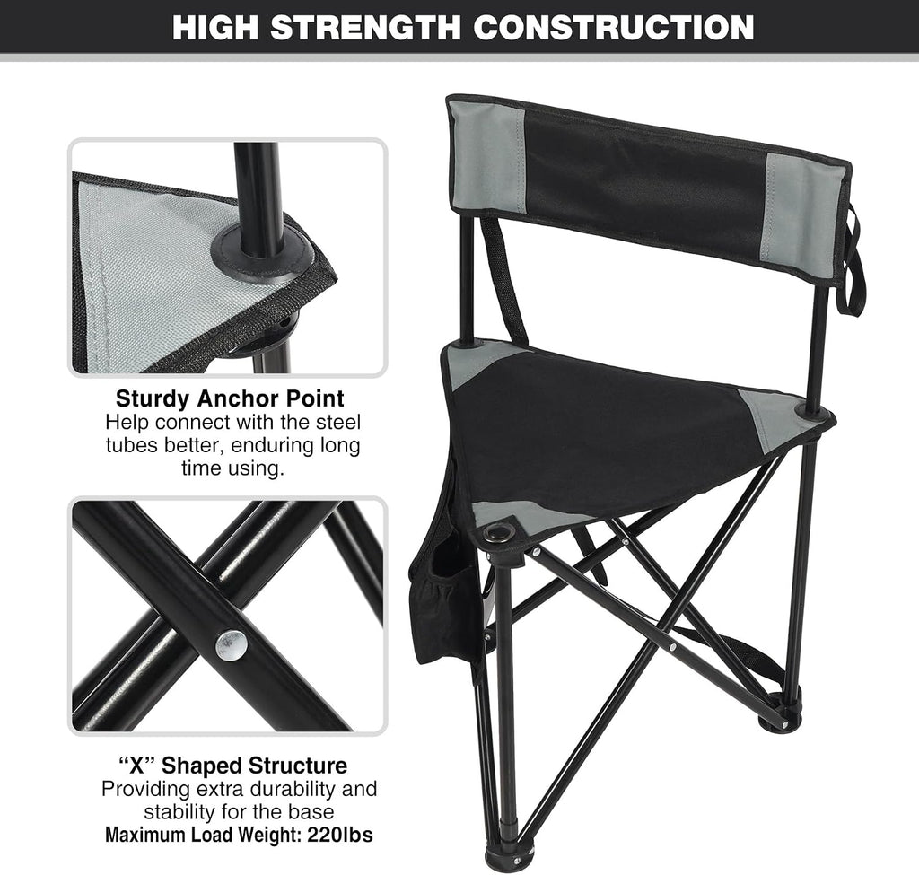 REDCAMP Tripod Hunting Chair for Blinds, Folding Lightweight Portable Fishing Chair for Adults Hunting Stools with Backrest, Golf Chairs for Spectators, Black