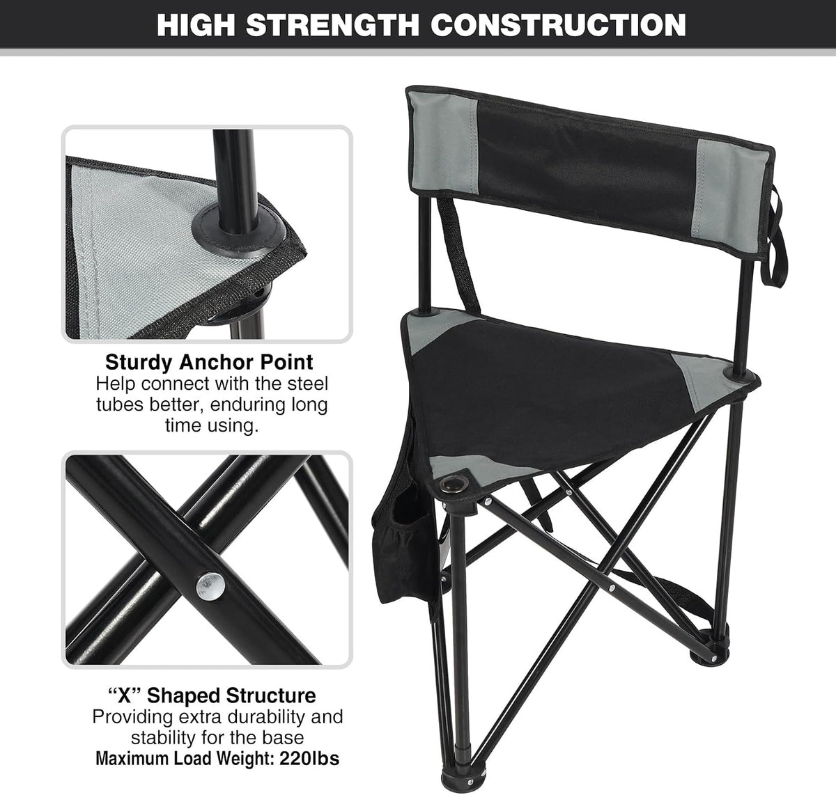 REDCAMP Tripod Hunting Chair for Blinds, Folding Lightweight Portable Fishing Chair for Adults Hunting Stools with Backrest, Golf Chairs for Spectators, Black