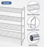 KEETDY 4-Tier Long Shoe Organizer for Closet Floor, Wide Shoe Rack for Closet, Stackable Shoe Rack for Entryway Metal Shoe Shelf for 30 Pairs Men Sneakers with Wire Grid for Bedroom, Grey