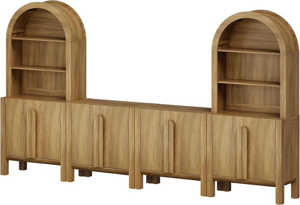WAMPAT 6 in 1 Large 71" Tall Arched Cabinet with Doors, Modern Farmhouse Kitchen Pantry Cabinet for Kitchen, Living Room, Walnut