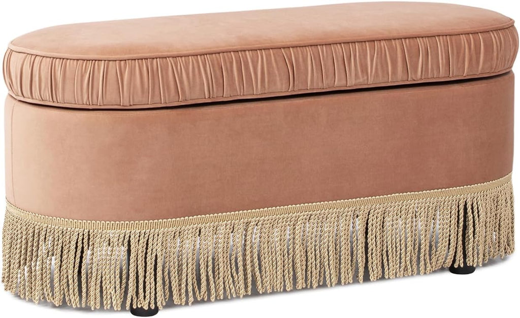 Jennifer Taylor Home Celeste 38" Oval Storage Bench Ottoman, Peach Orange Velvet