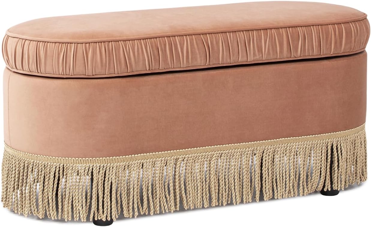 Jennifer Taylor Home Celeste 38" Oval Storage Bench Ottoman, Peach Orange Velvet