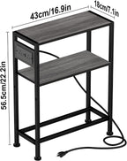 Small Narrow Side Table with Charging Station, Skinny End Table for Small Spaces, Slim Nightstand with Outlets, Sofa Bedside Table in Living Room, Bedroom, Study, Kitchen and Balcony(Grey)