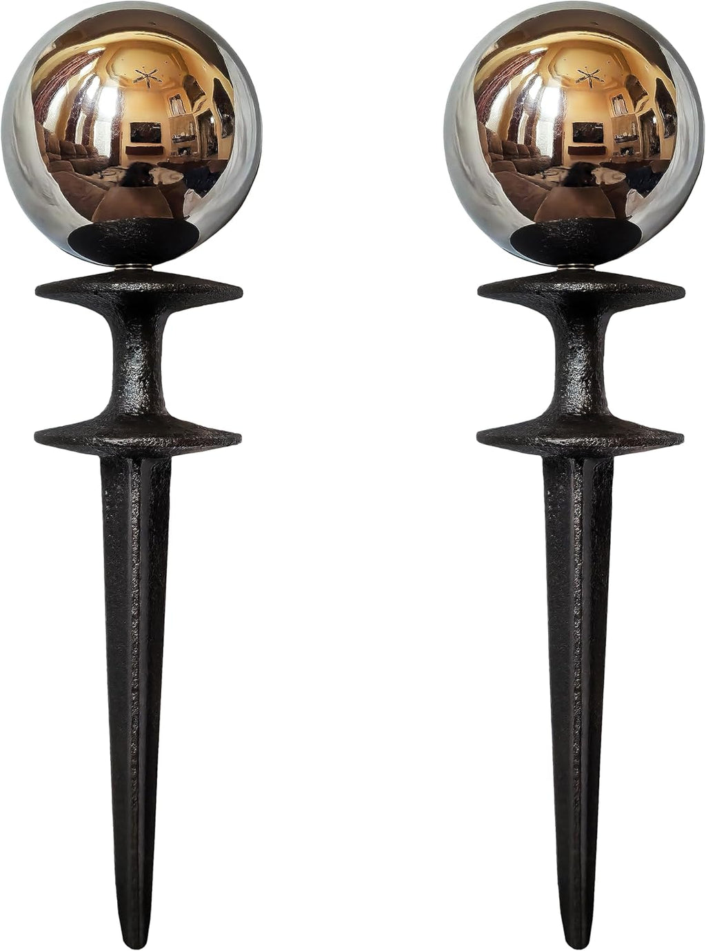 Lulu Decor, Garden Silver Gazing Ball Hose Guide, Set of 2. Strong and Decorative Hose Guide that Protects Your Plants While Providing Elegance to Your Garden