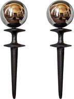 Lulu Decor, Garden Silver Gazing Ball Hose Guide, Set of 2. Strong and Decorative Hose Guide that Protects Your Plants While Providing Elegance to Your Garden