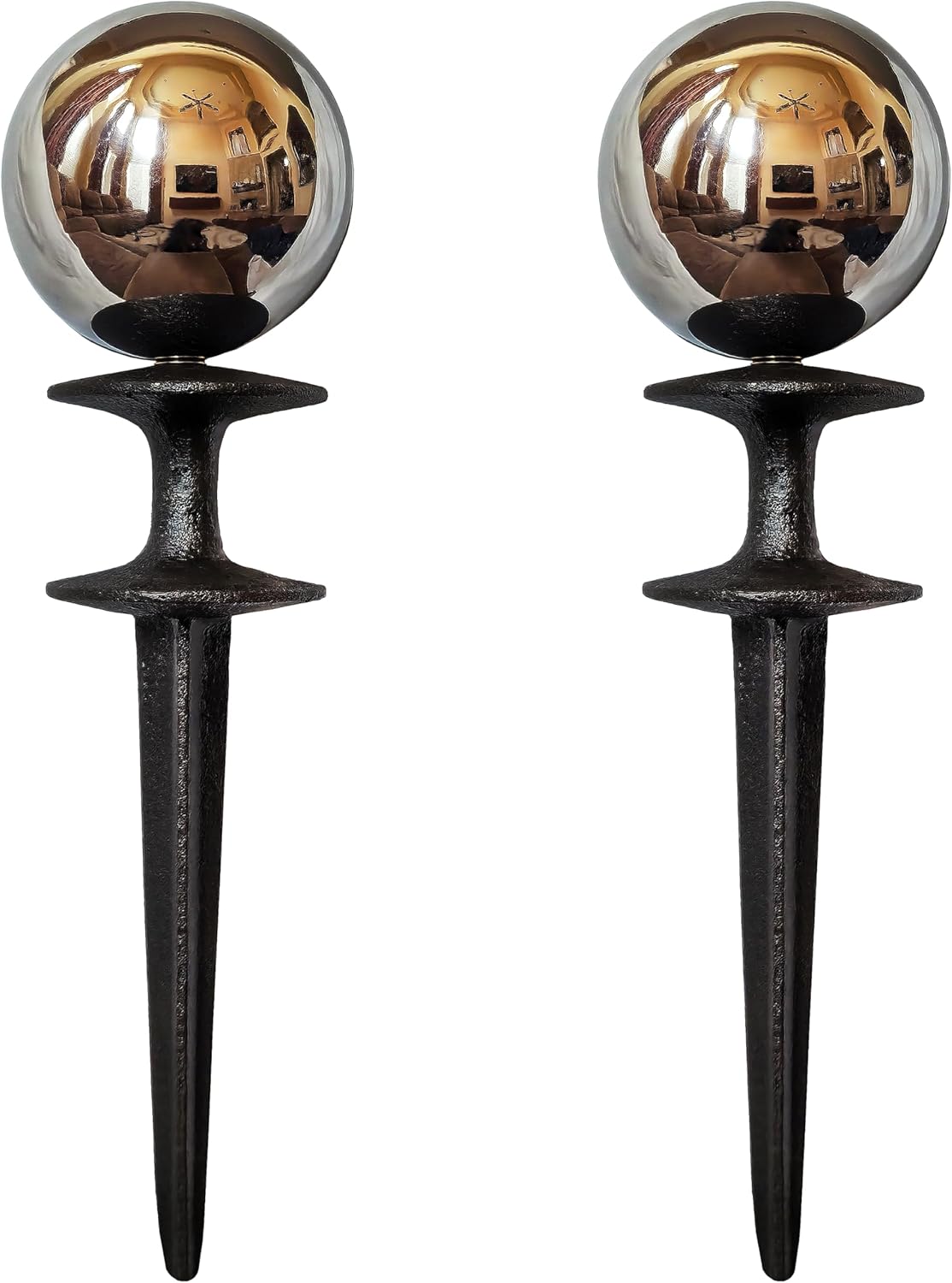 Lulu Decor, Garden Silver Gazing Ball Hose Guide, Set of 2. Strong and Decorative Hose Guide that Protects Your Plants While Providing Elegance to Your Garden