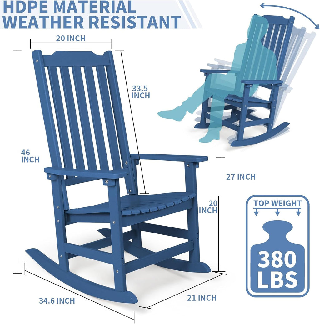 Outdoor Rocking Chairs Set of 2, Oversized All Weather High Back Porch Rocker, Patio Rockers for Outside