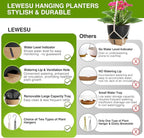 LEWESU Set of 2 Hanging Planters for Indoor Plants with Self Watering Includes Hanging Pots and 2 Types Plant Hangers, Outdoor Hanging Baskets Holder for Home Garden, 10 Inch Midnight Black