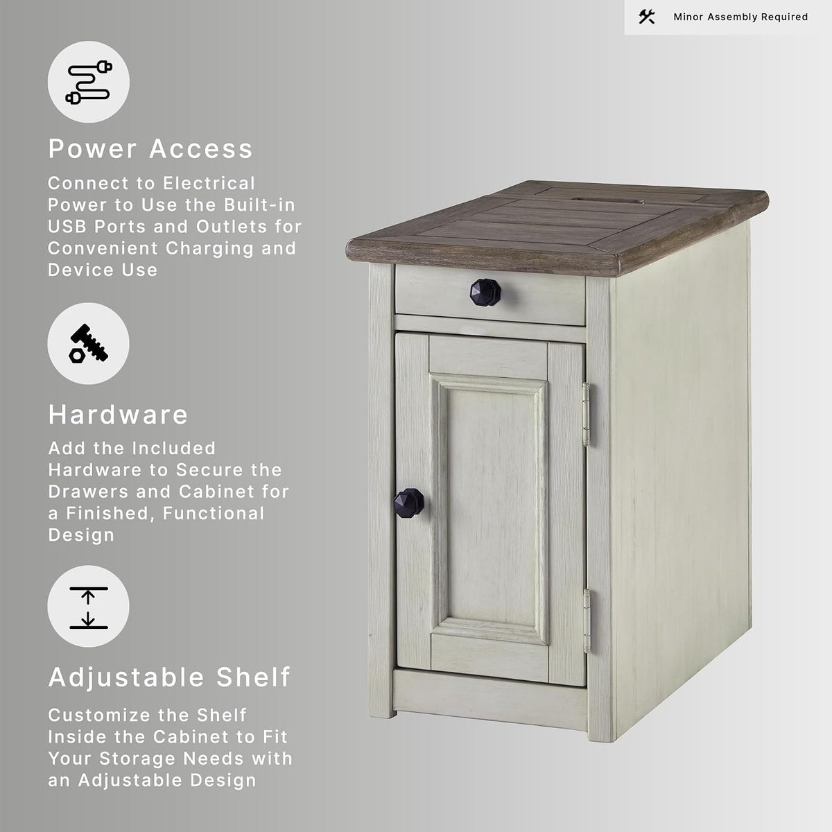 Signature Design by Ashley Bolanburg Farmhouse End Table with USB & Outlets