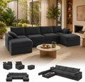 142" Upgraded Couch with Storage, Modular Sectional Couches for Living Room, Oversized Deep Seat 6-Seat U Shaped Cloud Sofa with Ottoman & Pillows,Corduroy,No Assembly (Gray)
