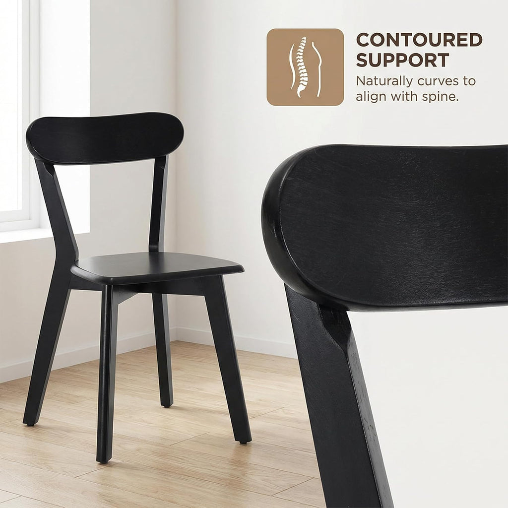 HNY Farmhouse Solid Wood Dining Chairs Set of 4, Mid Century Modern Armless Kitchen & Dining Room Chairs with Curved Back, 300 LBS Capacity, Black for Home, Apartment