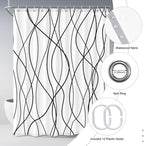 Punkray Black and White Striped Wavy Line Polyester Shower Curtain for Bathroom, Extra Long 84 Inches, Weighted Hem, Waterproof Bath Accessories - Machine Washable