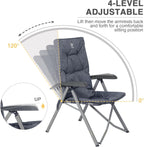 EVER ADVANCED Luxury Camping Chairs 2 Set for Adults Heavy Duty High Back Oversized Folding Garden Chair Comfy Padded Loadable 330LBS Adjustable Dining Chairs 4-Position Recliner Chair Grey