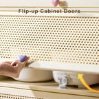 13 Inch Wide Kitchen Cabinet Storage Natural Bamboo Material Flip Up Hover Door Design Food Pantry Cabinet, for Kitchen Living Room Bedrooms(60 * 33 * 40cm)