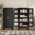 pozdeg 47.24" Kitchen Pantry Cabinet, Metal Food Pantry Storage Cupboard with 2 Doors and 3 Adjustable Shelves, Freestanding Buffet Sideboard for Kitchen, Dining Room, Living Room and Bathroom